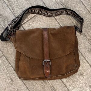 John Varvatos Brown Suede Messenger Bag
